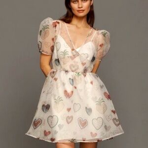 FARM Rio Semi-Sheer Puff-Sleeve Mini Dress XL